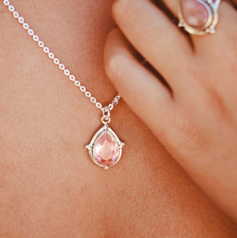 sterling silver genuine gemstone rose quartz necklace for women available at boho magic