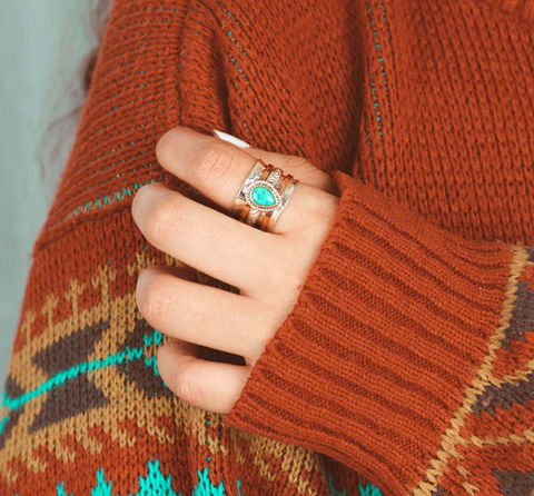 Teardrop Turquoise Fidget Ring Sterling Silver genuine gemstone rings for women available at boho magic