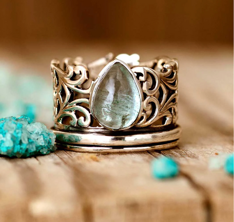 Teardrop Aquamarine Fidget Ring Sterling Silver genuine gemstone rings for women available at boho magic