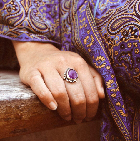 genuine gemstone amethyst and sterling silver rings for women available at boho magic