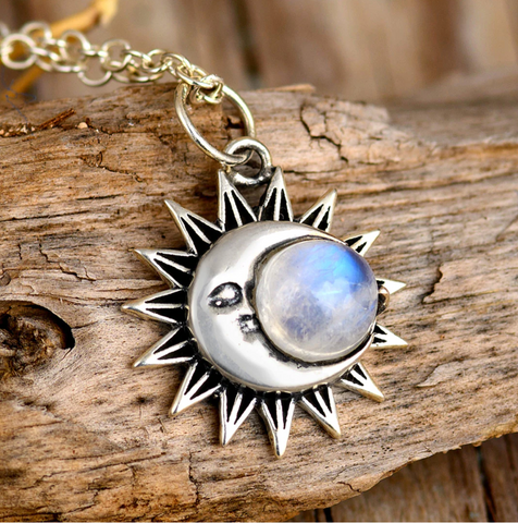 Empowering sun and moon moonstone sterling silver gemstone jewelry for women by boho magic