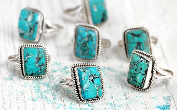 Raw Turquoise silver rings