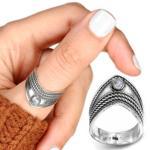 Chevron Thumb Ring with Moonstone Sterling Silver