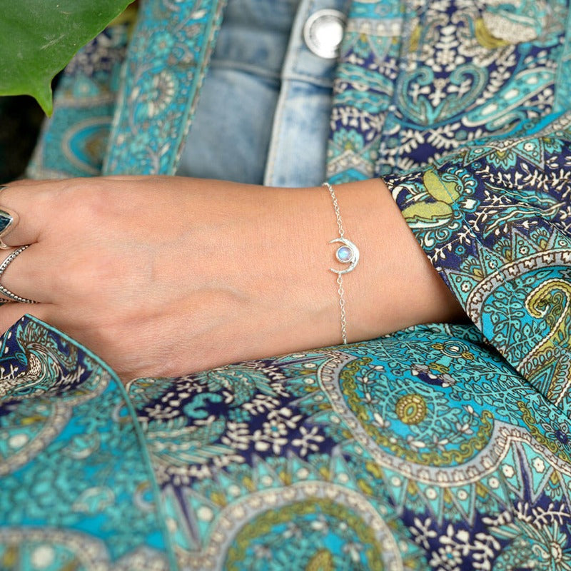 Sterling Silver Moonstone Moon Bracelet