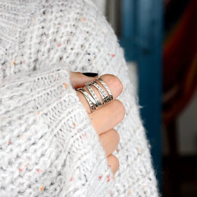 Wrap Ring with Boho Engraving Sterling Silver