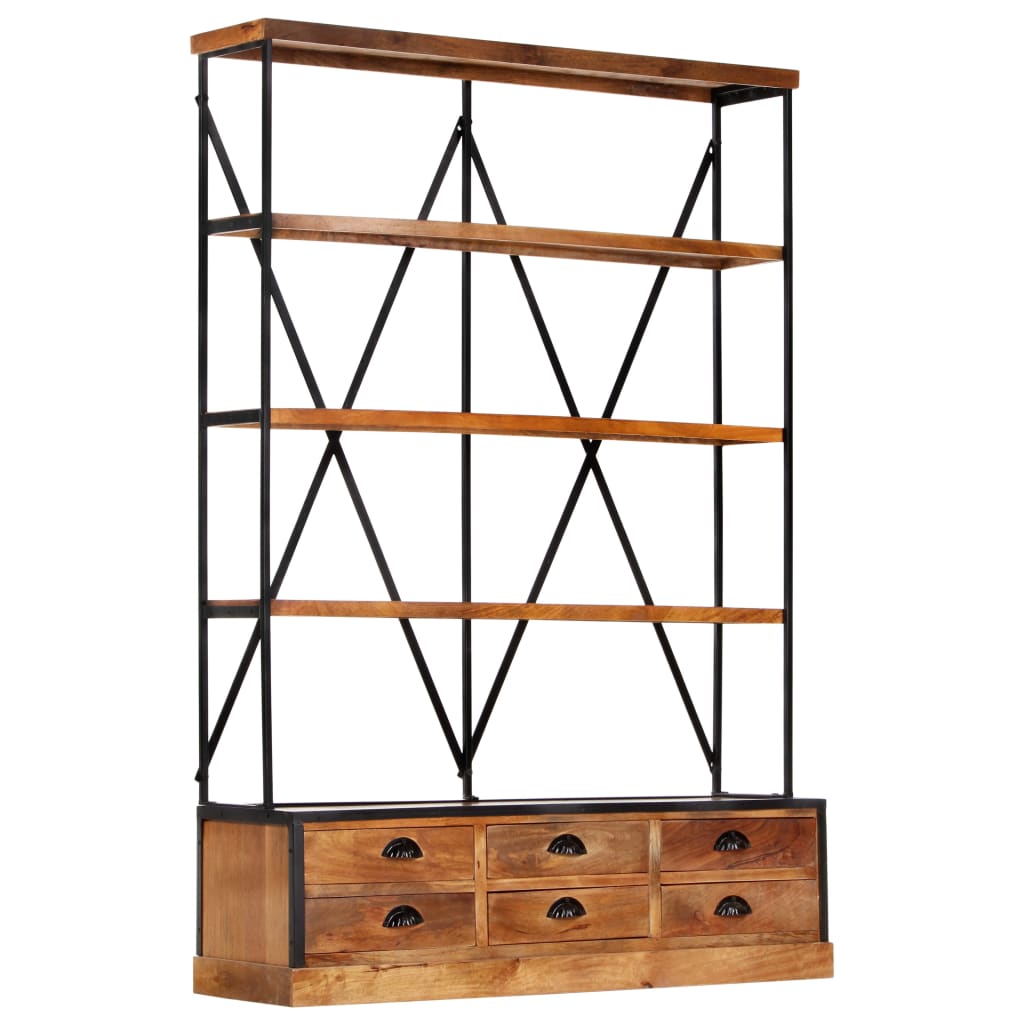 4-Tier Bookcase with 6 Drawers 48"x14.2"x71.3" Solid Mango Wood