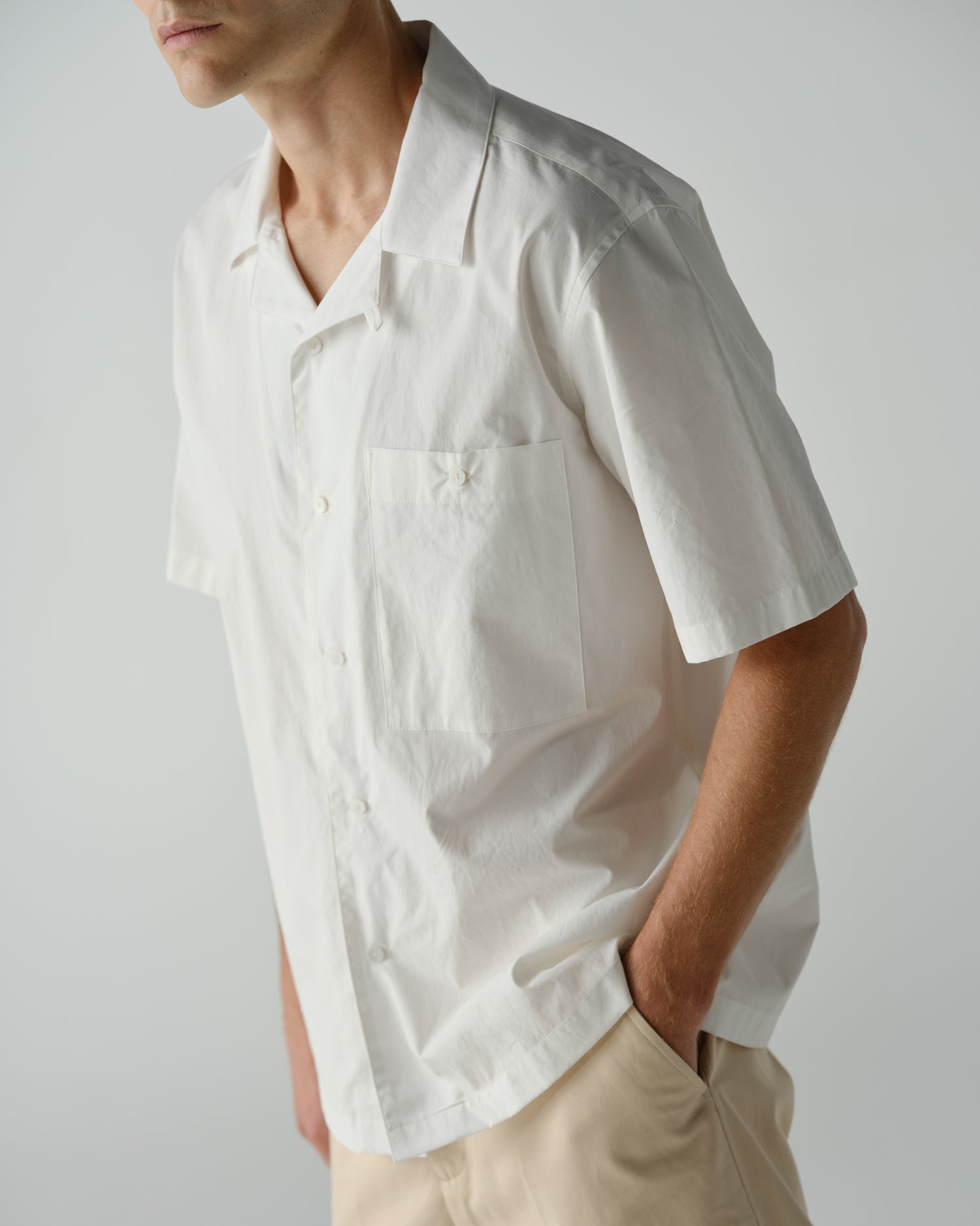 Close up of the Cocktail Shirt in Almost White