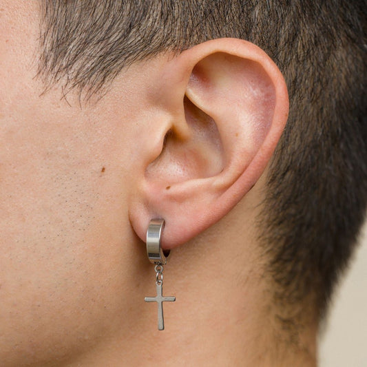 Clip-On Cross Earrings for Men - Pair Golden