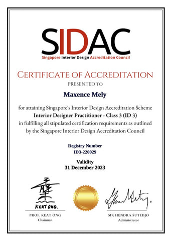 HomeShake Singapore Interior Design Accreditation Certificate