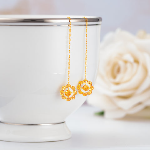 Real Photos] L.V Luxury 24K Gold Flower Earring Exquisite