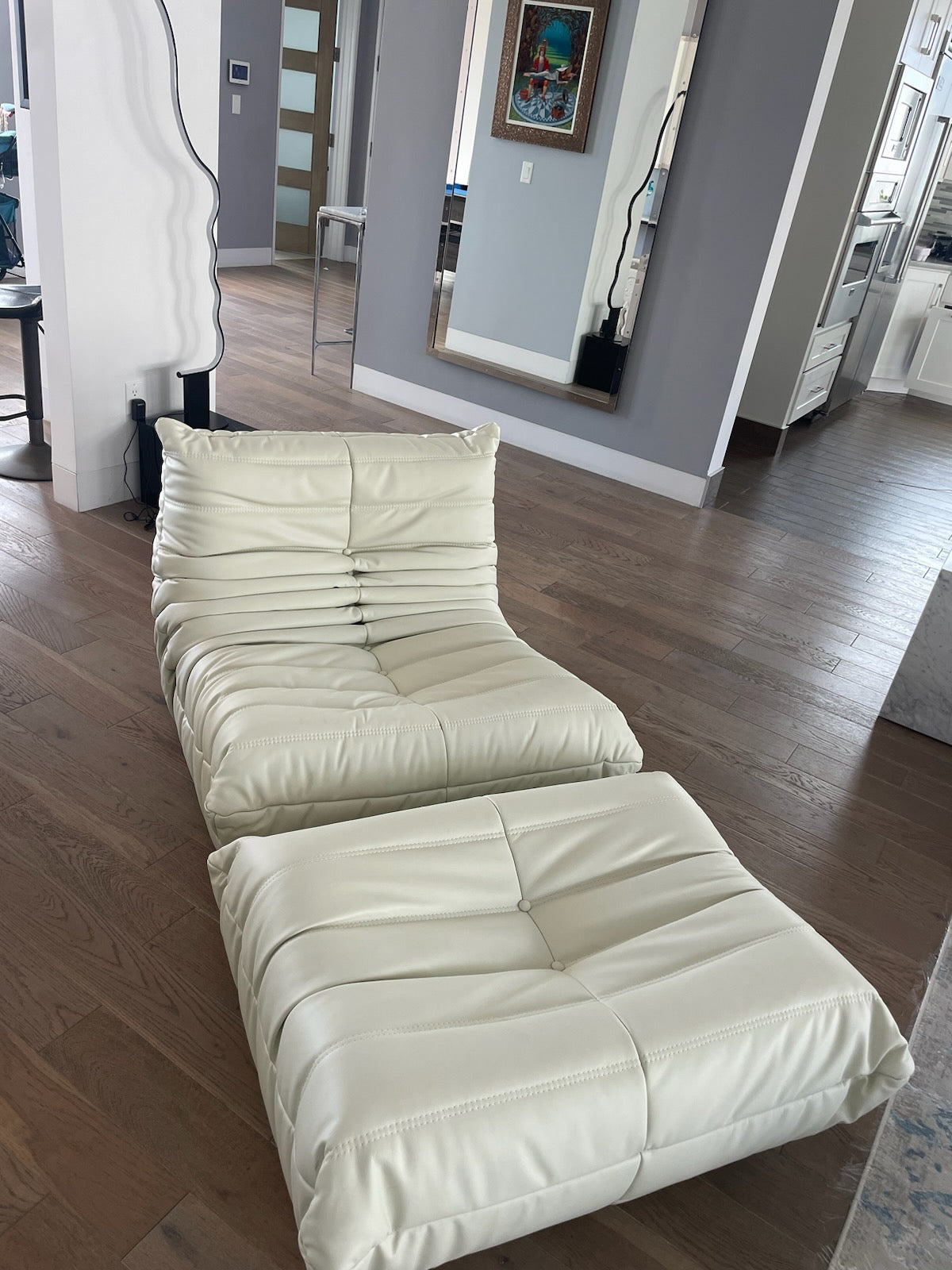 White Genuine Leather Togo Sofa With Ottoman - Review - Luxuriance Designs