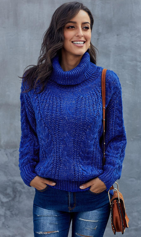 Blue turtleneck knitted sweather