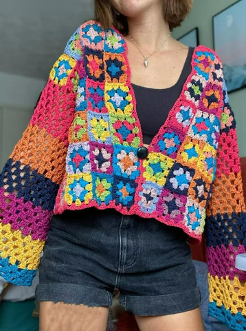 Handmade crochet cardigan multi colour boho style