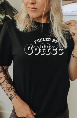 Womens T-Shirt fueled by coffee graphic print