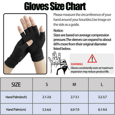 finger compression glove picture and size chart