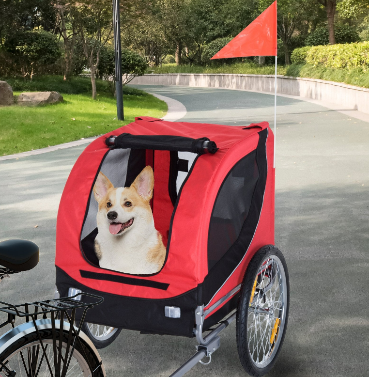 PawHut Foldable Pet Bike Trailer Dog Cat Travel