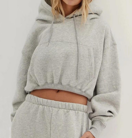 Fleece lined hoodie with pockets- crop feature