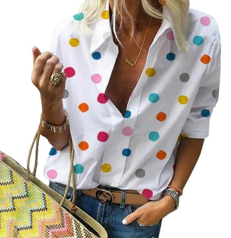 Polka Dot turn down collar with long sleeves