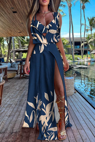 Summer sleeveless split print dress