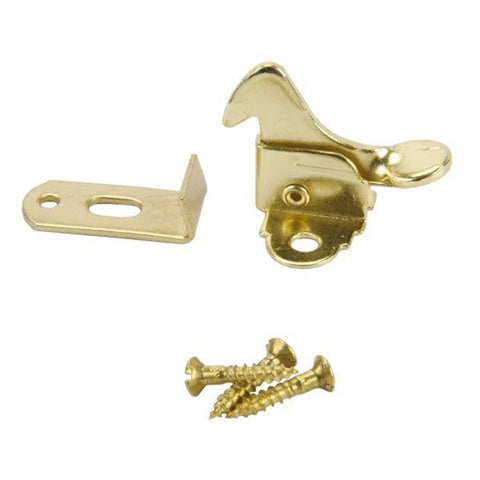 National Solid Brass Miniature Hook and Staples Latch Hinge with Fasteners  - 2 Pack