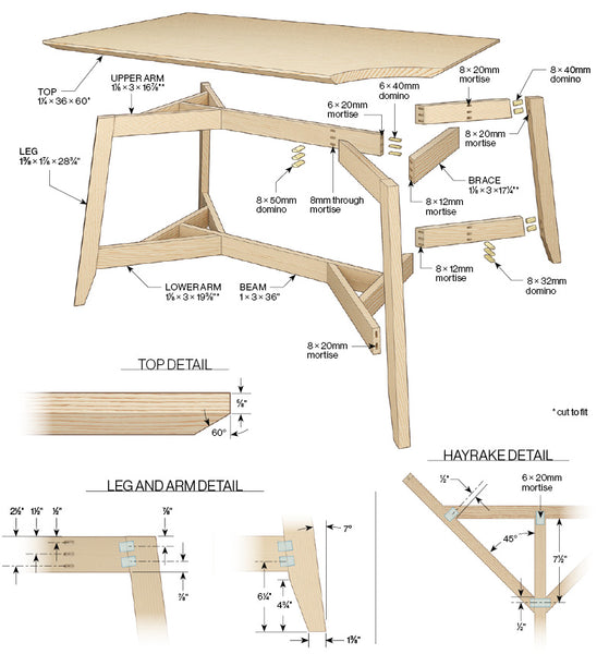 Hayrake Table exploded view illustration