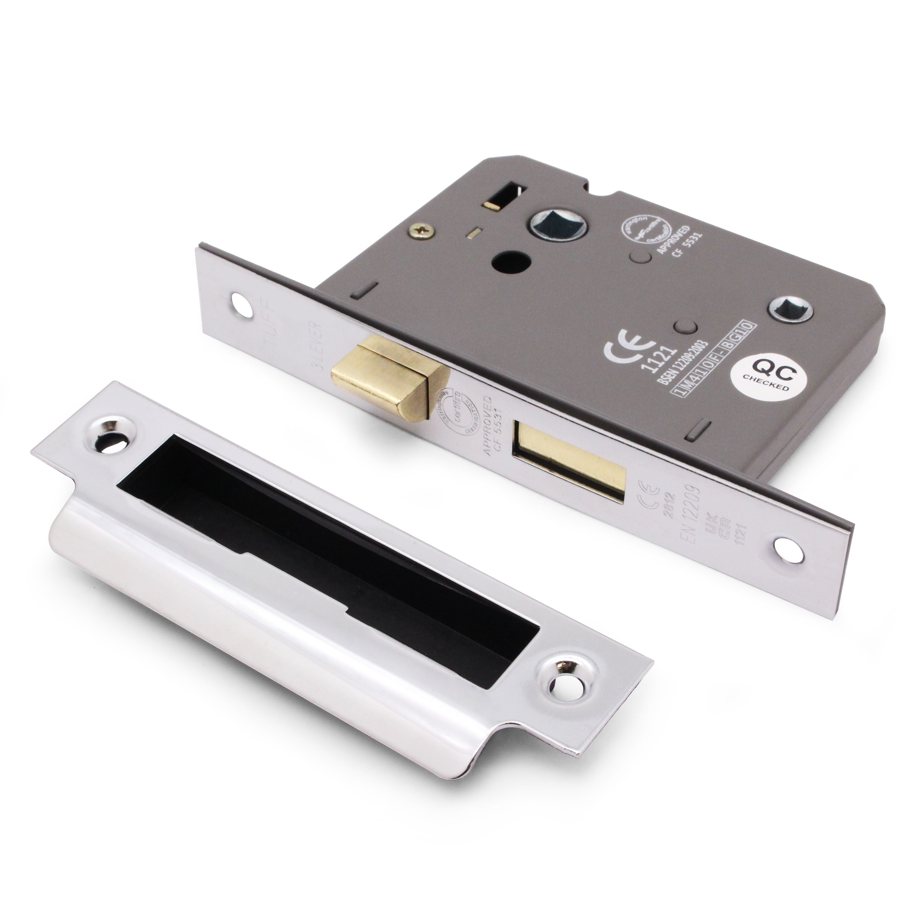 Mortice Fire Rated Bathroom Lock - 64mm / 44mm Backset - Polished Chrome - tradefit product image