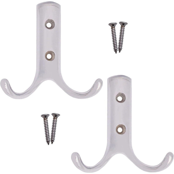 Coat Hook Twin Double Robe Modern - Chrome Plated - Pack of 2 - tradefit