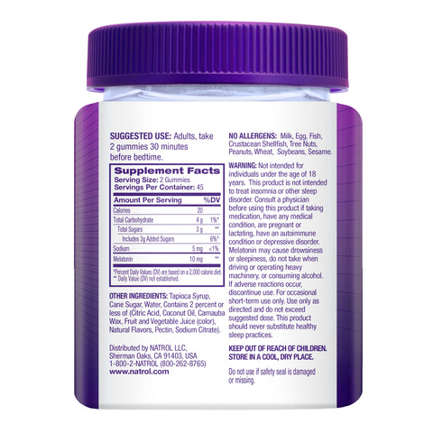 Melatonin Gummies Supplement Label