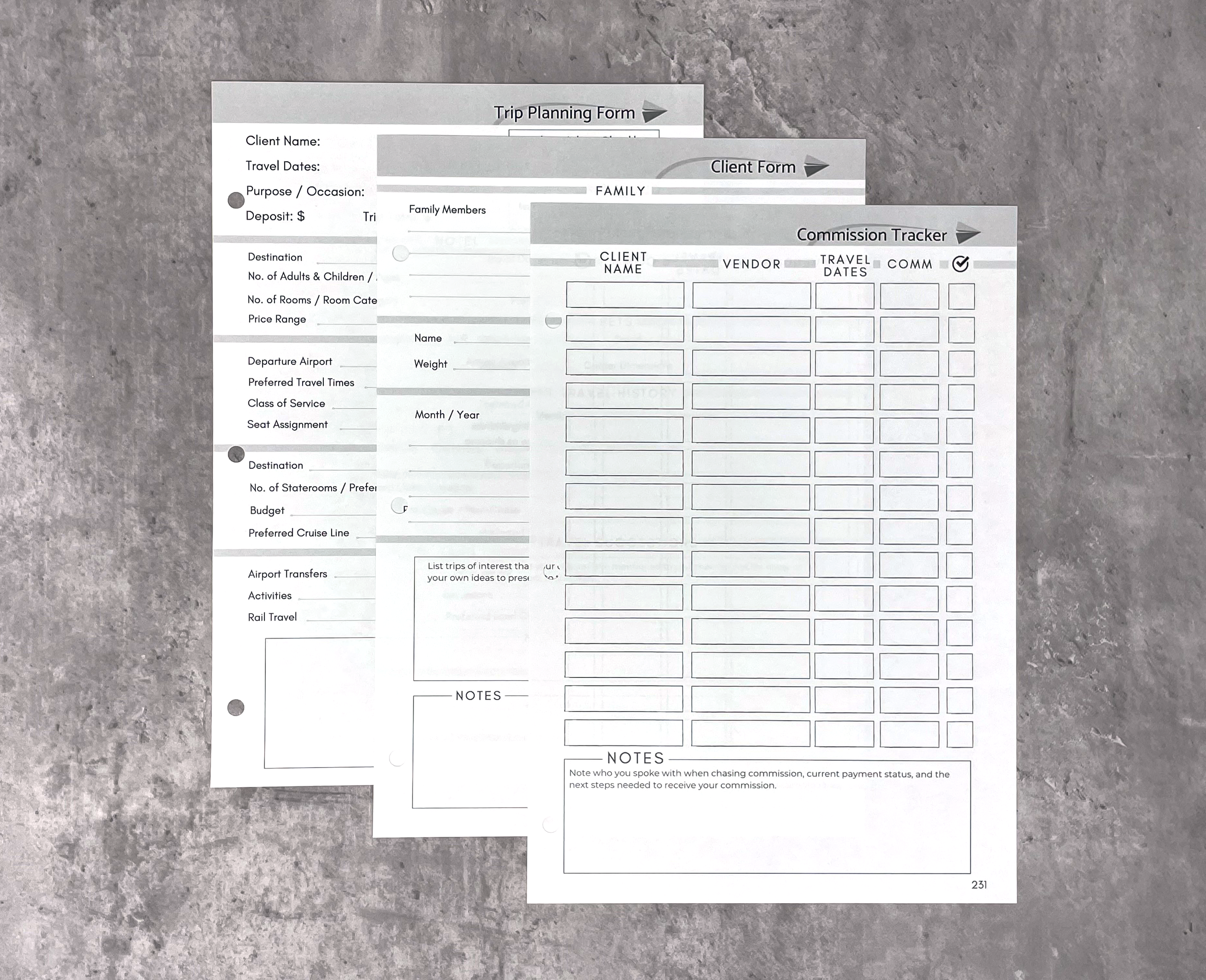 Travel Form Inserts