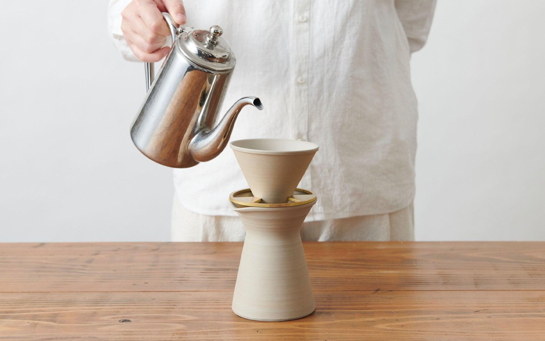南景製陶園コーヒー器具焼締めコーヒードリッパー真鍮台マグカップ