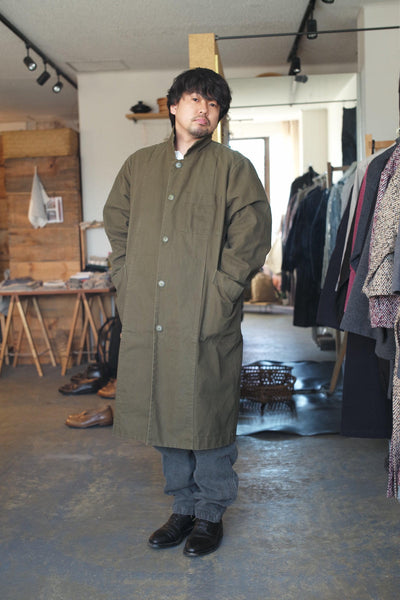 Coat Kima clothing production / coat canvas khaki / unisex 1size pants flax ramie long pants PT-13 charcoal / size3