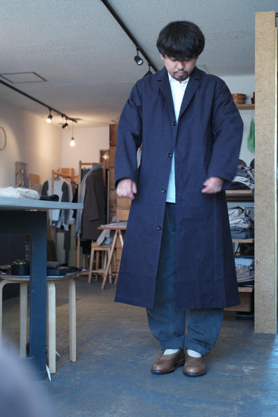 Coat yohaku / buff cloth long jacket / size3 shirt MITTAN / Okazaki cotton shirt white SH-62 / size3 pants MITTAN / flax ramie long pants PT-13 charcoal / size3