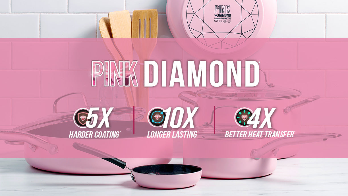Pink Diamond 11pcs Cookware Set Toxin Ceramic Nonstick Pots Pans for sale  online
