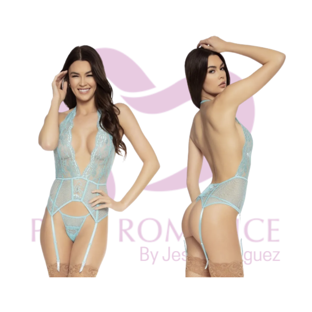 Lace Open Back Garter Slip w/ G-String