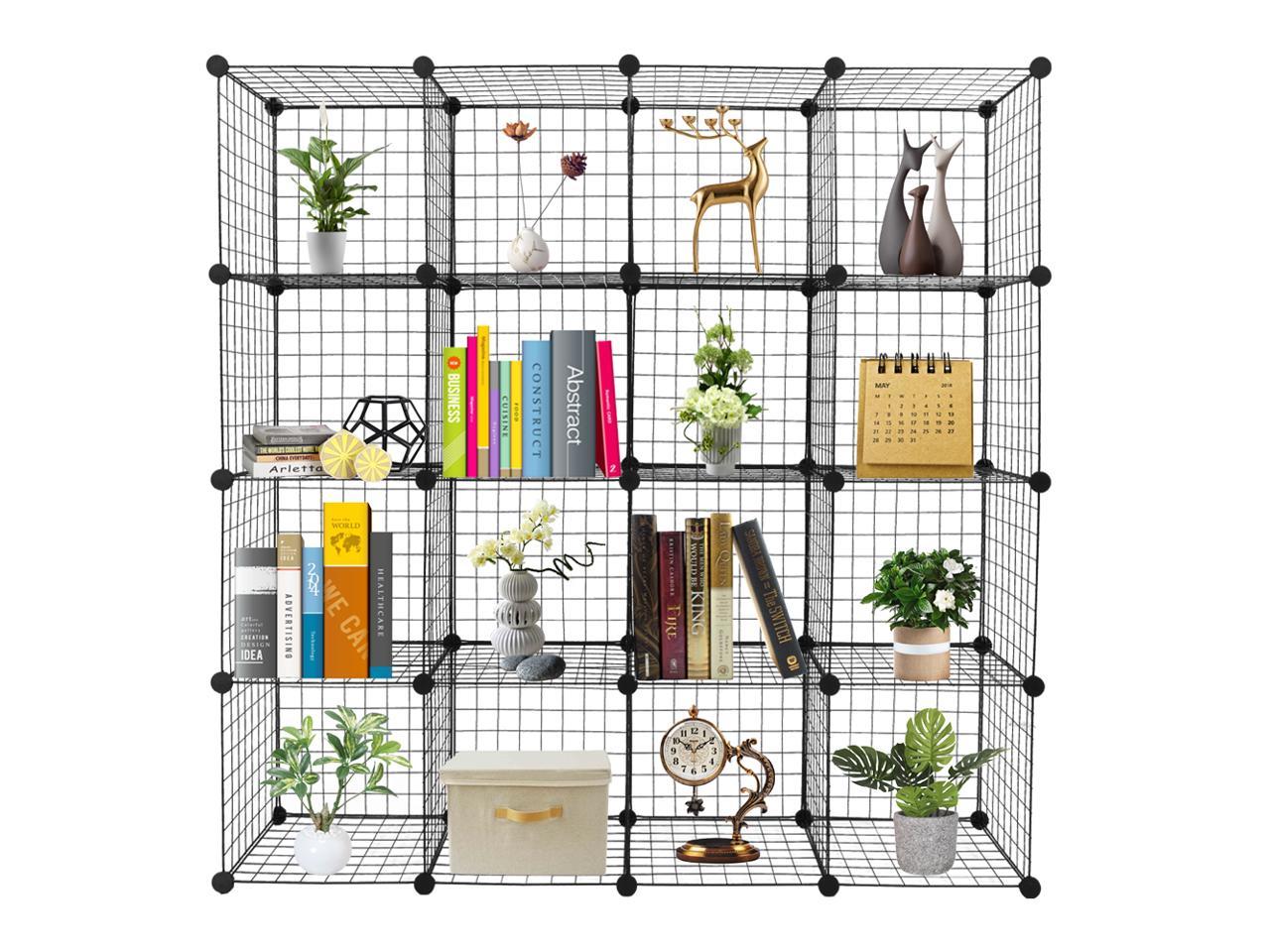 16 Cubes Wire Grid Organizer Rack Bookcase Storage Cabinet Wardrobe Closet Shelf