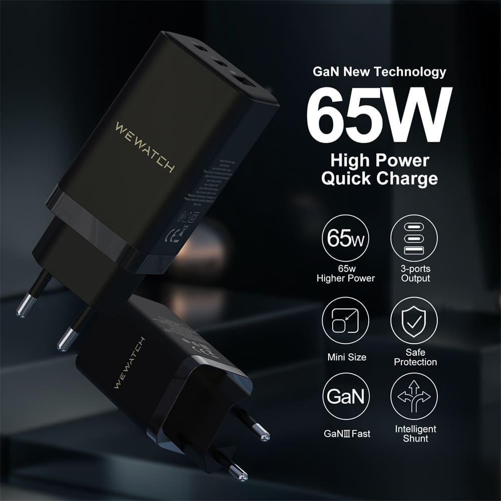 Carregador Portátil Wewatch 65W Pequeno Tipo C GaN Turbo