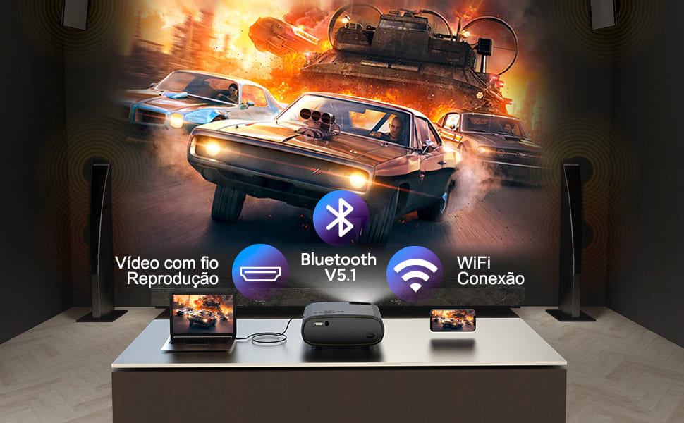 Projetor Wewach Portátil Bluetooth Wifi HD 1080p Modelo V50