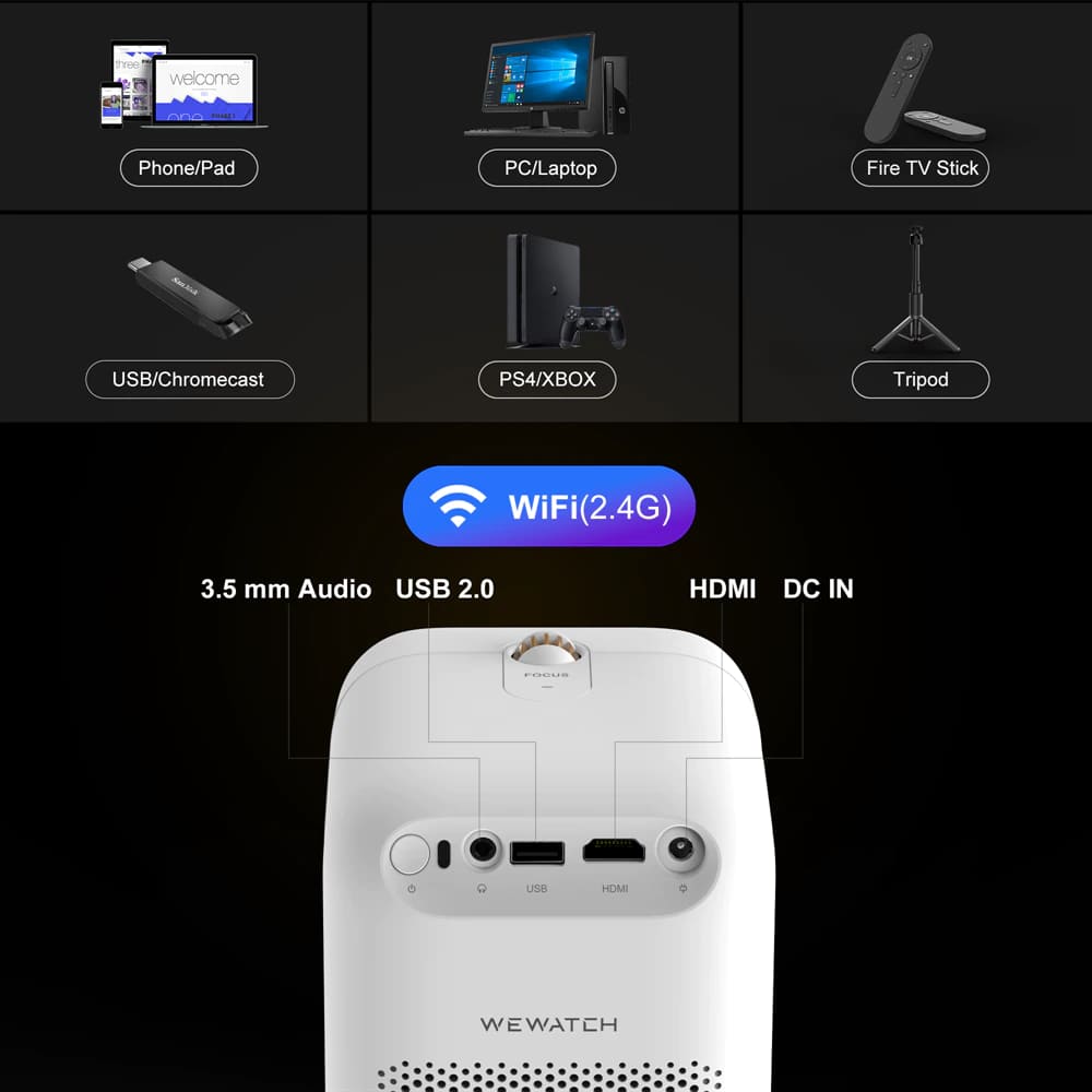 Mini Projetor Wewatch Portátil Full HD 1080p Wifi Modelo V30