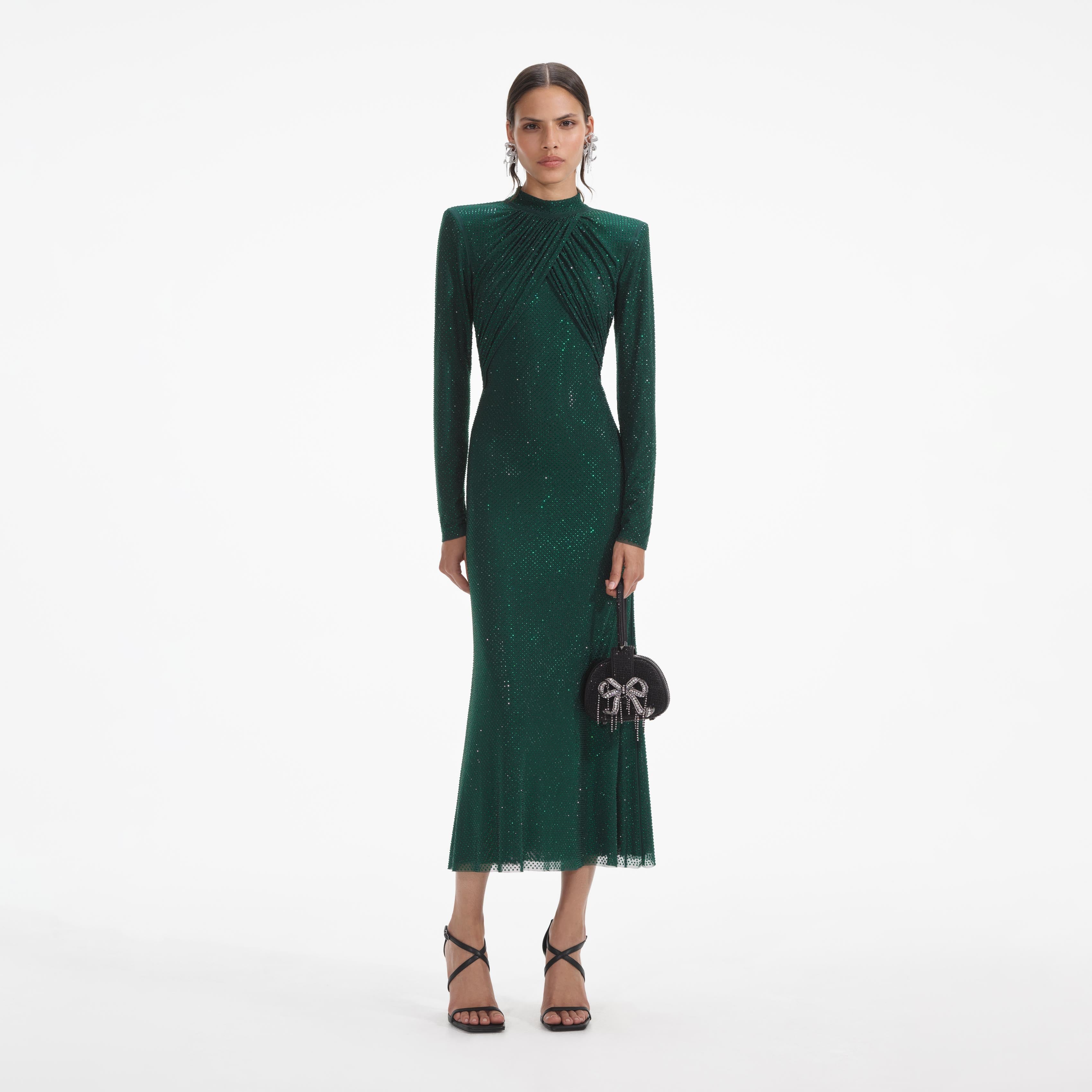 Green Rhinestone Mesh Midi Dress - self product image