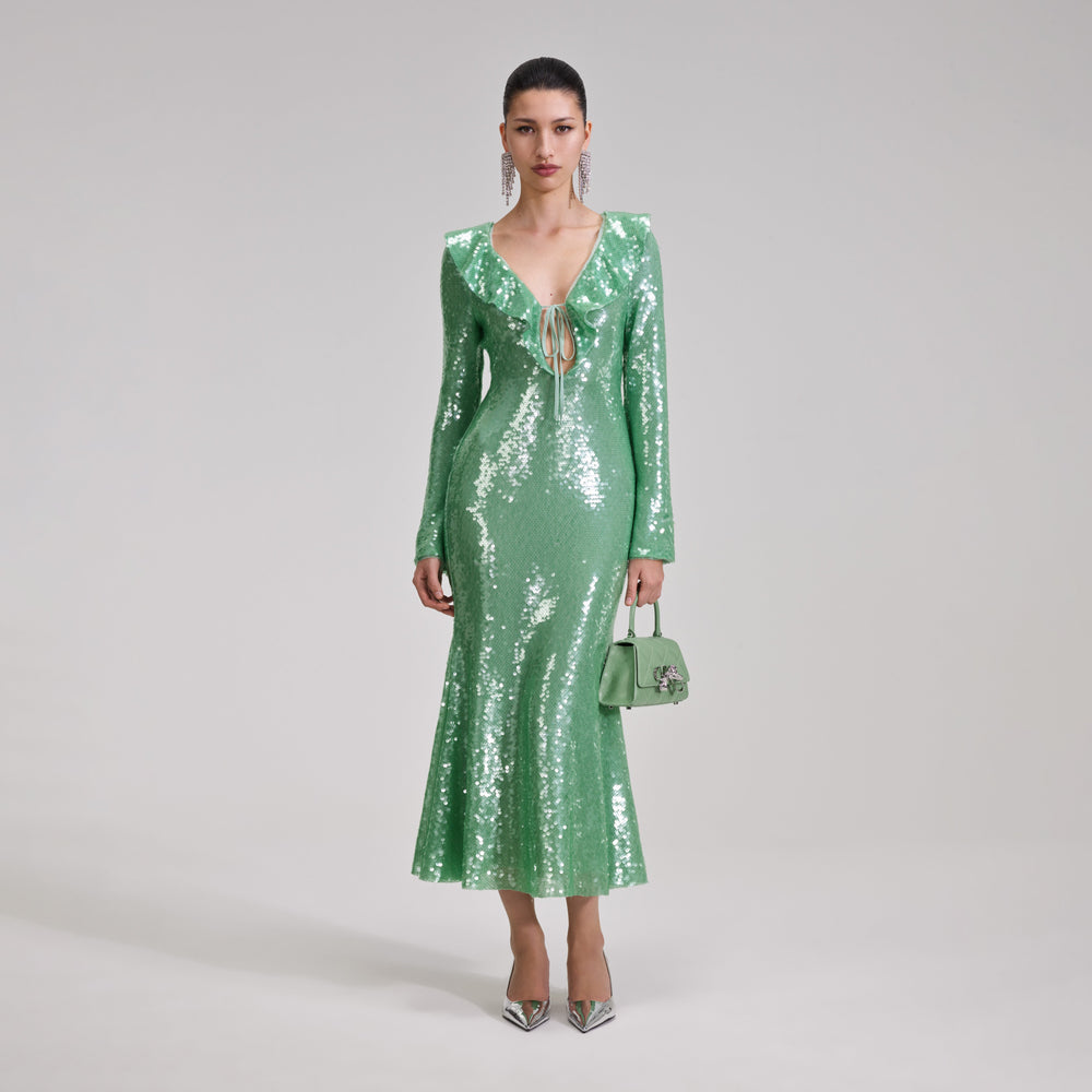 Green Beaded Midi Dress – self-portrait-US