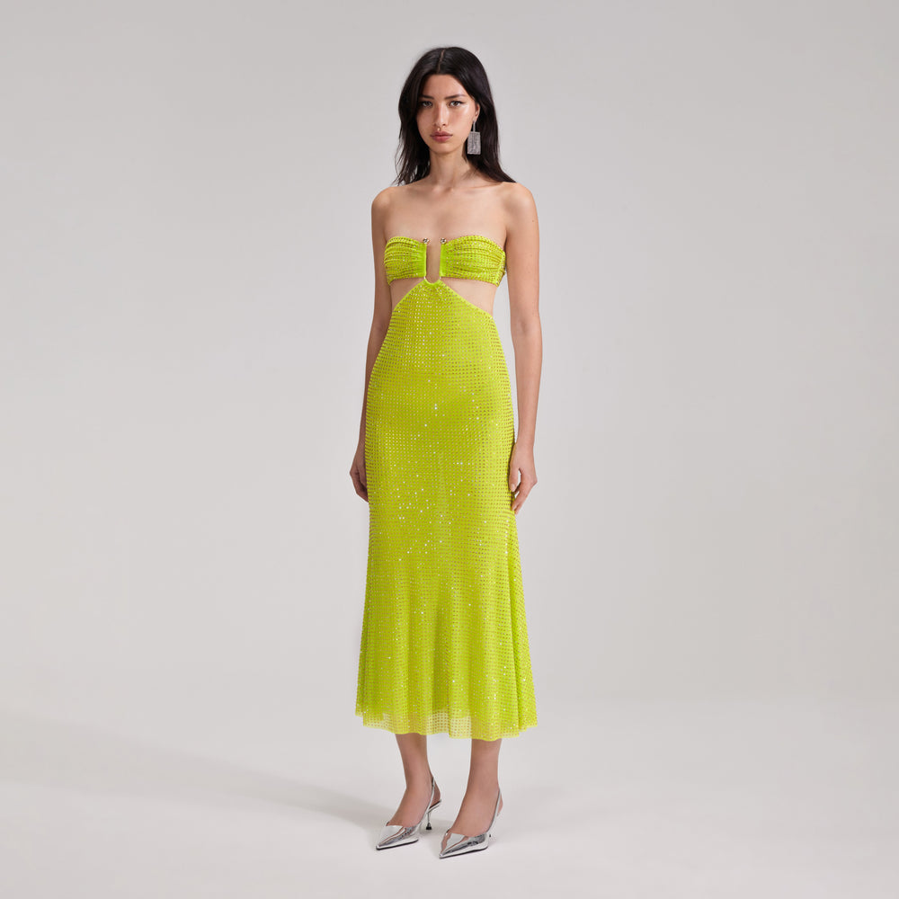 Zara Satin Dress With Rhinestone Strap Green Brief Midi L Large 12 8 36