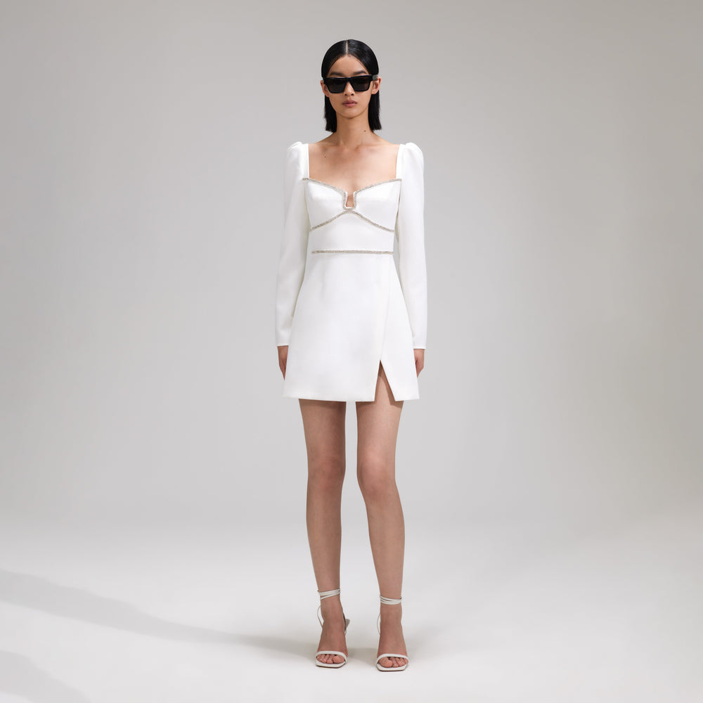 Cream Rhinestone Mesh Long Sleeve Maxi Dress – self-portrait-US