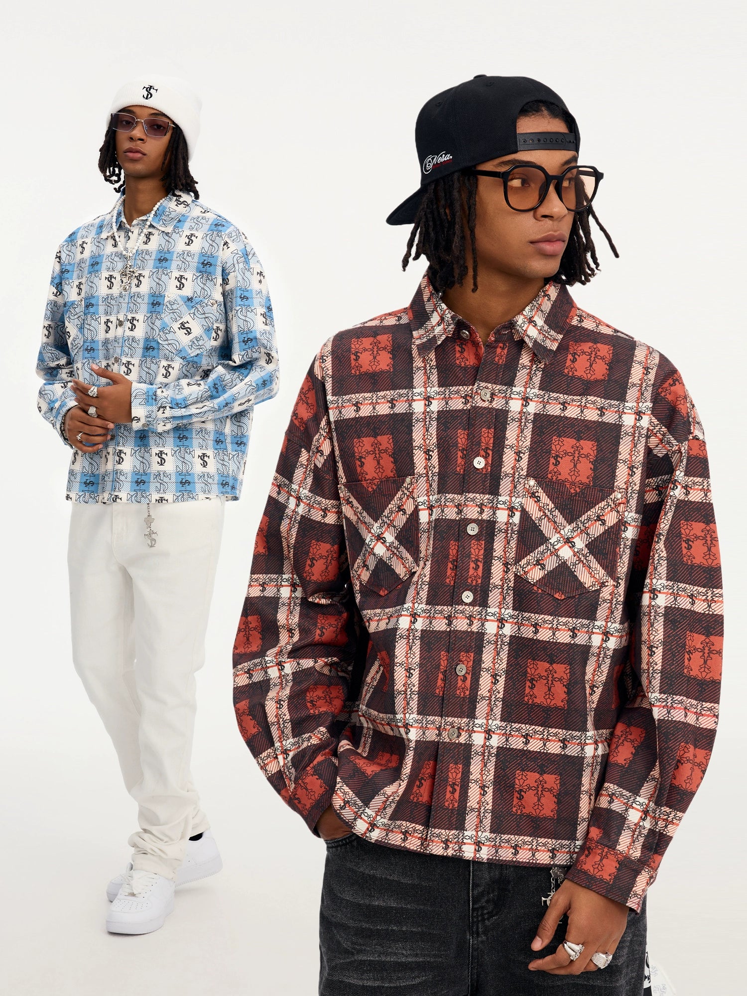 Small Town Kid Cross Logo Original Plaid Full-Print Long Sleeve Shirt