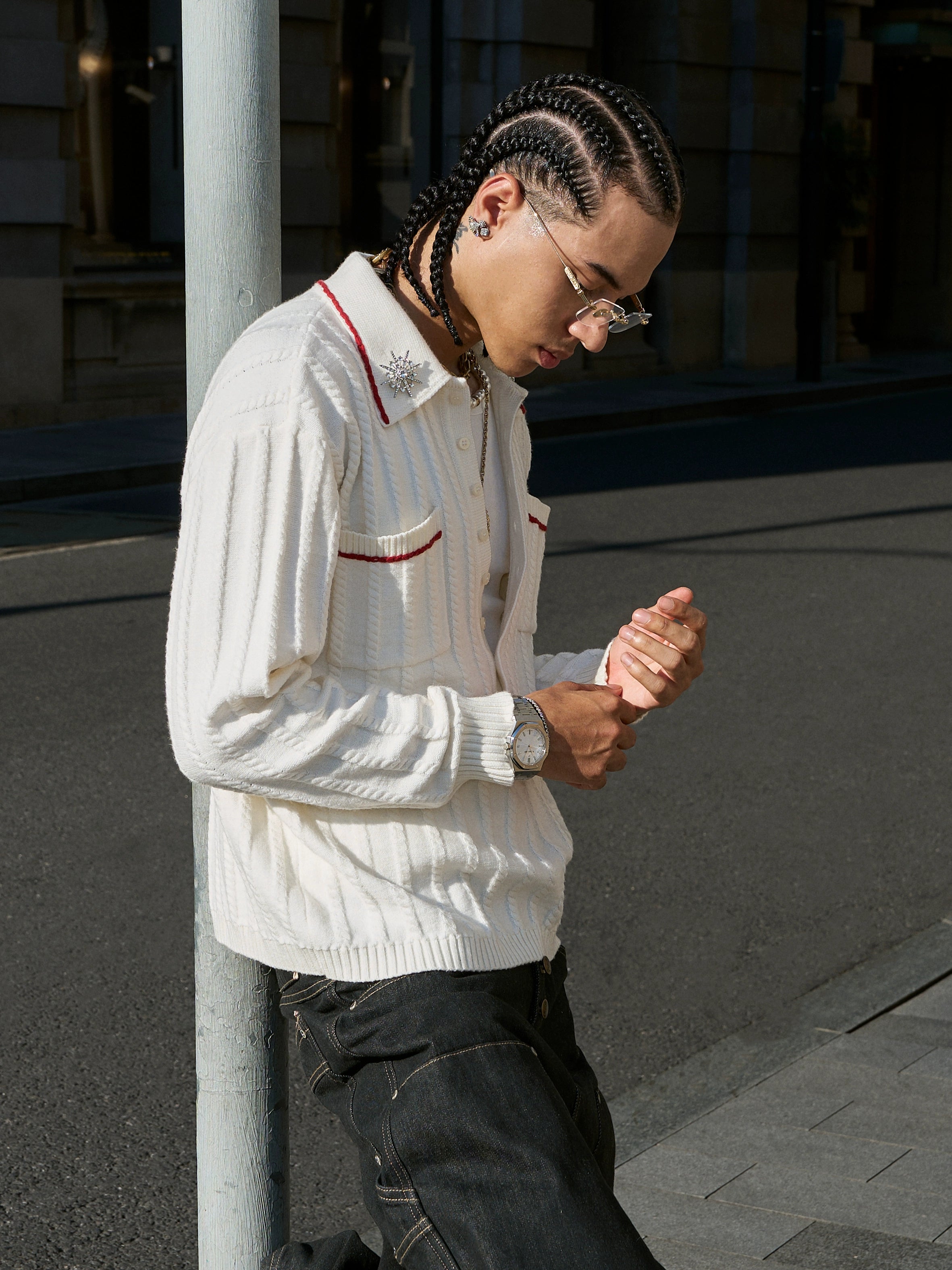 STEEPC Twisted Stripe Polo Knit Sweater