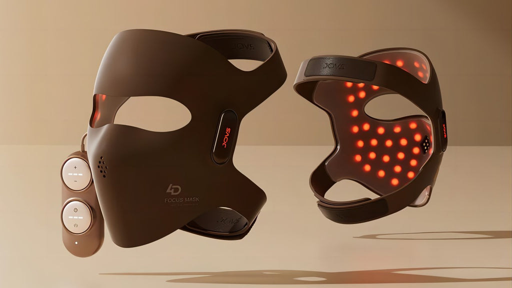 Close-up of a LED laser mask showcasing the red light therapy feature.