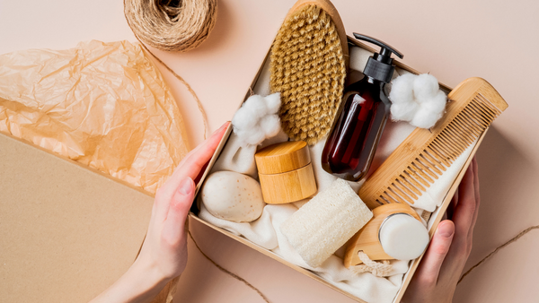 An organic spa bath set with natural bath salts and body scrubs