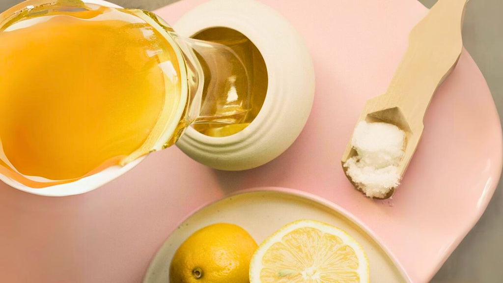 Ingredients for sugaring hair removal with sugar and lemon.