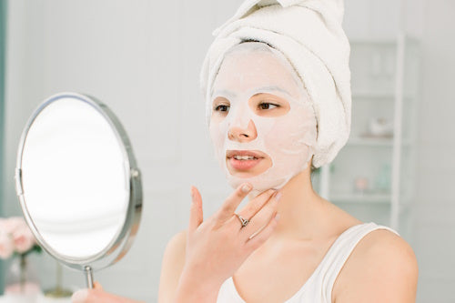 Woman wearing a skin care mask