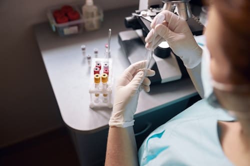 Female person doing scientific research