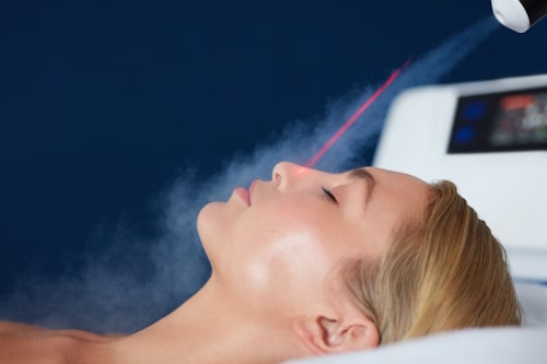 Localized Cryotherapy on Woman's Face